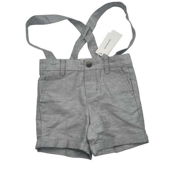 Janie and Jack Other - NWT Janie & Jack Boys Grey Linen Blend Suspender Shorts 12-18 Mo Wedding Casual